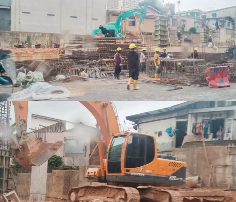 Aktivitas pembangunan gedung parkir lima lantai milik developer Cipta Group di depan PT Satnusa.